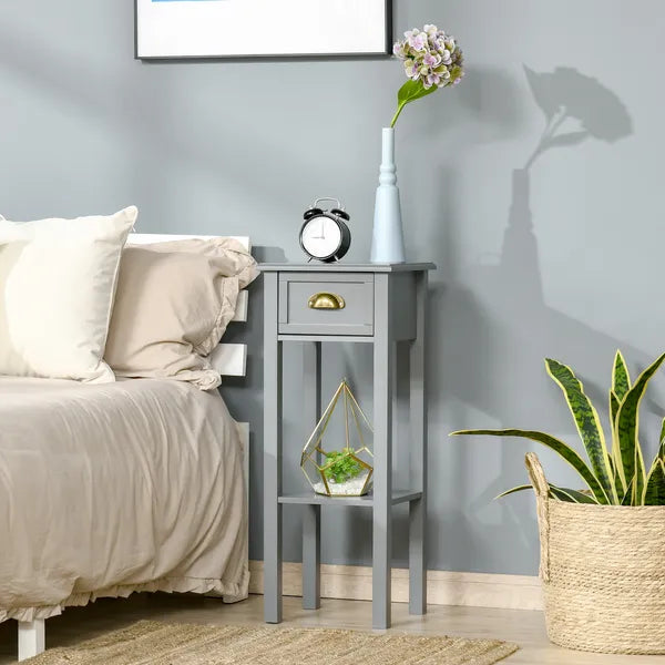 HOMCOM 2-Tier Tall Side Table, Night Stand Narrow Accent Table with Drawer and Bottom Shelf for Space Saving, for Living Room or Bedroom, Gray - product image 2