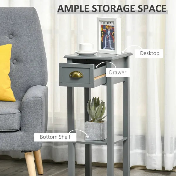 HOMCOM 2-Tier Tall Side Table, Night Stand Narrow Accent Table with Drawer and Bottom Shelf for Space Saving, for Living Room or Bedroom, Gray - product image 4