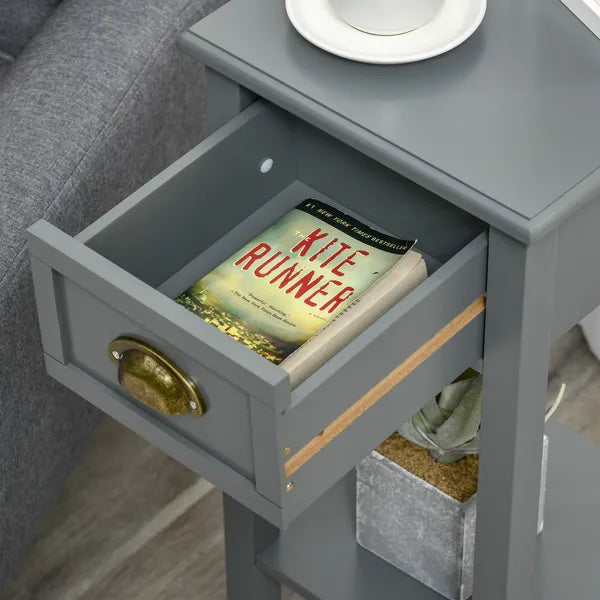 HOMCOM 2-Tier Tall Side Table, Night Stand Narrow Accent Table with Drawer and Bottom Shelf for Space Saving, for Living Room or Bedroom, Gray - product image 12