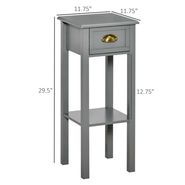 HOMCOM 2-Tier Tall Side Table, Night Stand Narrow Accent Table with Drawer and Bottom Shelf for Space Saving, for Living Room or Bedroom, Gray - product image 3