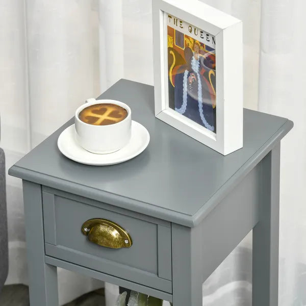 HOMCOM 2-Tier Tall Side Table, Night Stand Narrow Accent Table with Drawer and Bottom Shelf for Space Saving, for Living Room or Bedroom, Gray - product image 13