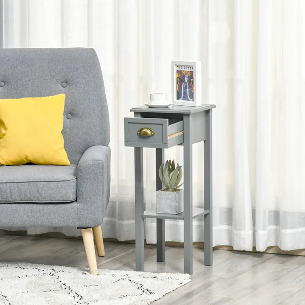 HOMCOM 2-Tier Tall Side Table, Night Stand Narrow Accent Table with Drawer and Bottom Shelf for Space Saving, for Living Room or Bedroom, Gray - product image 9