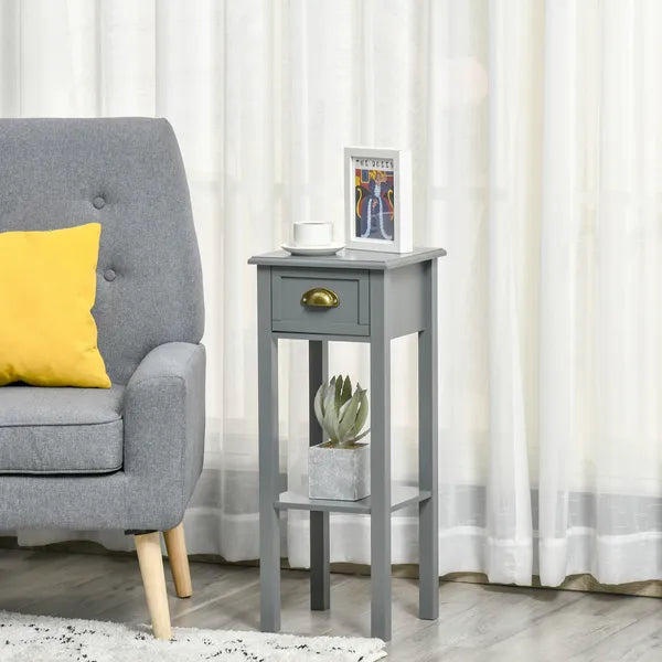 HOMCOM 2-Tier Tall Side Table, Night Stand Narrow Accent Table with Drawer and Bottom Shelf for Space Saving, for Living Room or Bedroom, Gray - product image 8