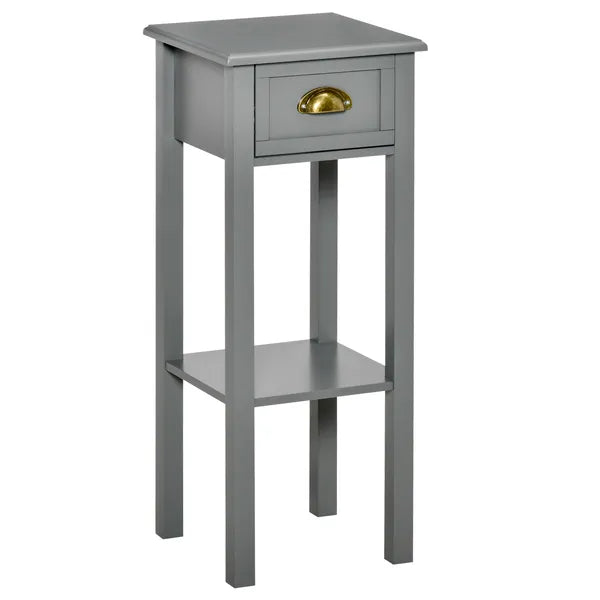 HOMCOM 2-Tier Tall Side Table, Night Stand Narrow Accent Table with Drawer and Bottom Shelf for Space Saving, for Living Room or Bedroom, Gray - product image 1
