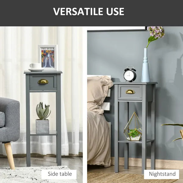 HOMCOM 2-Tier Tall Side Table, Night Stand Narrow Accent Table with Drawer and Bottom Shelf for Space Saving, for Living Room or Bedroom, Gray - product image 7