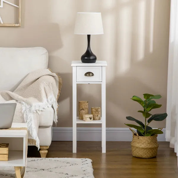 HOMCOM 2-Tier Tall Side Table with Drawer, Narrow End Table for Space Saving, Slim Nightstand with Shelf Metal Knob for Living Room Hallway, White - product image 10