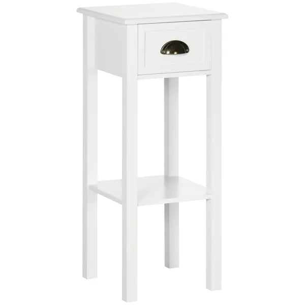 HOMCOM 2-Tier Tall Side Table with Drawer, Narrow End Table for Space Saving, Slim Nightstand with Shelf Metal Knob for Living Room Hallway, White - product image 1