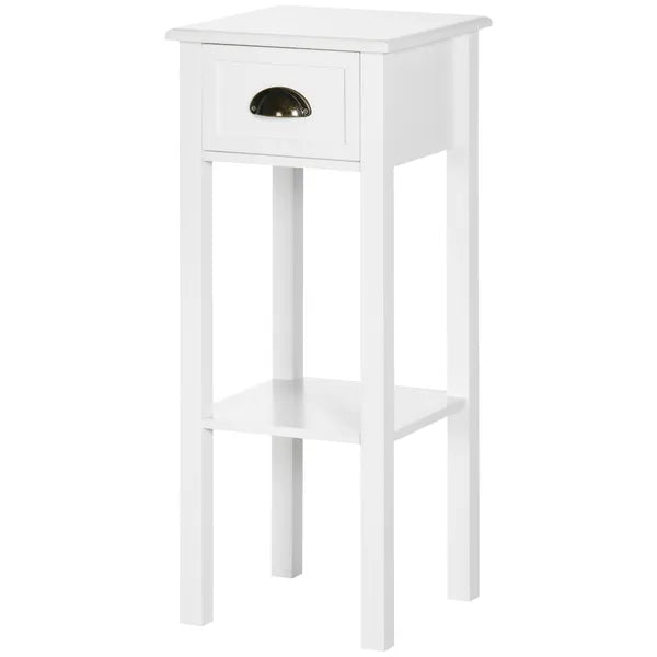 HOMCOM 2-Tier Tall Side Table with Drawer, Narrow End Table for Space Saving, Slim Nightstand with Shelf Metal Knob for Living Room Hallway, White - product image 11