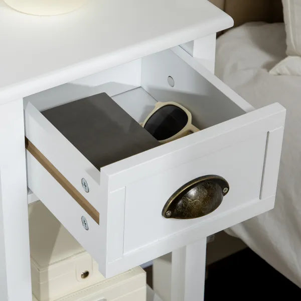HOMCOM 2-Tier Tall Side Table with Drawer, Narrow End Table for Space Saving, Slim Nightstand with Shelf Metal Knob for Living Room Hallway, White - product image 9