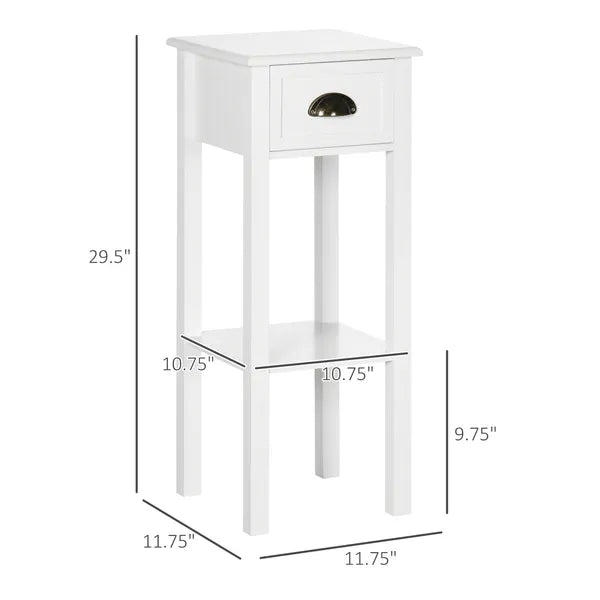 HOMCOM 2-Tier Tall Side Table with Drawer, Narrow End Table for Space Saving, Slim Nightstand with Shelf Metal Knob for Living Room Hallway, White - product image 3