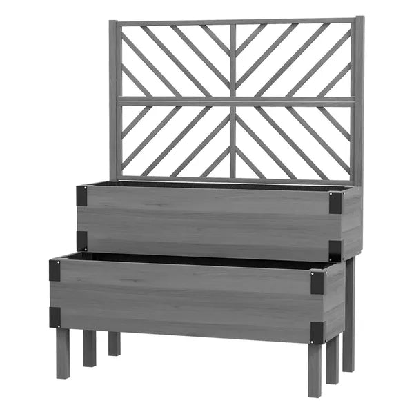 Outsunny 2-Tier Wooden Garden Box, with Legs and Metal Corners, Drainage Holes, Solid Wood for Vegetables, Flowers, Herbs, Gray - product image 11