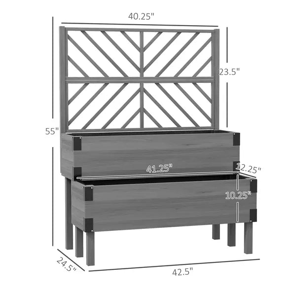 Outsunny 2-Tier Wooden Garden Box, with Legs and Metal Corners, Drainage Holes, Solid Wood for Vegetables, Flowers, Herbs, Gray - product image 3