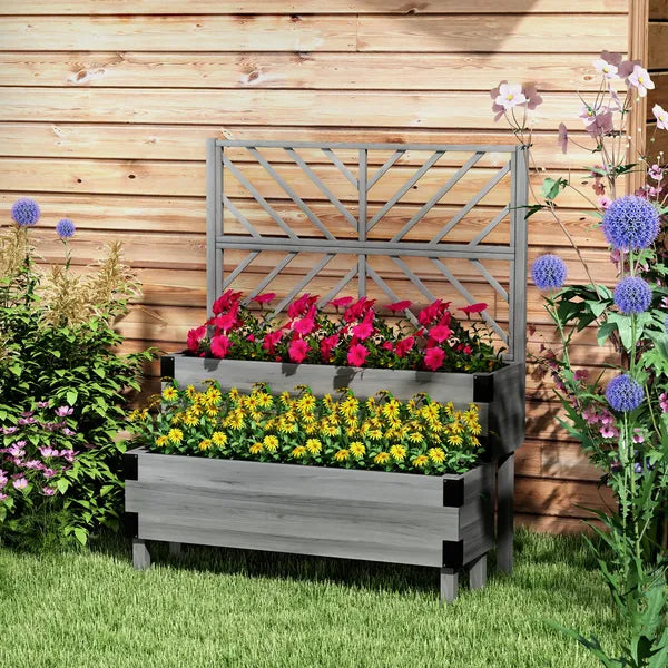 Outsunny 2-Tier Wooden Garden Box, with Legs and Metal Corners, Drainage Holes, Solid Wood for Vegetables, Flowers, Herbs, Gray - product image 2
