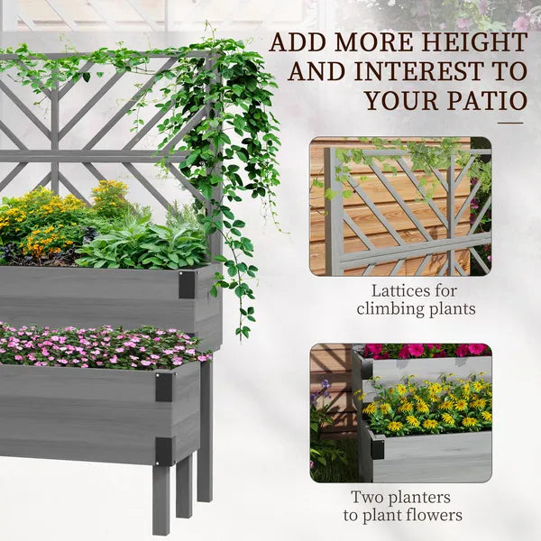 Outsunny 2-Tier Wooden Garden Box, with Legs and Metal Corners, Drainage Holes, Solid Wood for Vegetables, Flowers, Herbs, Gray - product image 4