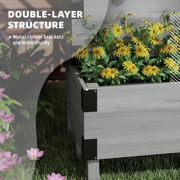 Outsunny 2-Tier Wooden Garden Box, with Legs and Metal Corners, Drainage Holes, Solid Wood for Vegetables, Flowers, Herbs, Gray - product image 5