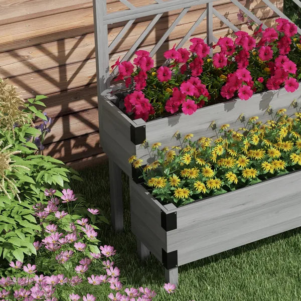 Outsunny 2-Tier Wooden Garden Box, with Legs and Metal Corners, Drainage Holes, Solid Wood for Vegetables, Flowers, Herbs, Gray - product image 8