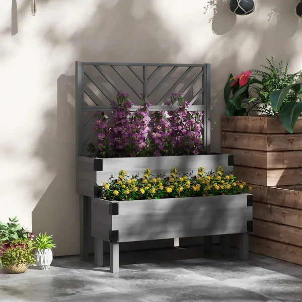 Outsunny 2-Tier Wooden Garden Box, with Legs and Metal Corners, Drainage Holes, Solid Wood for Vegetables, Flowers, Herbs, Gray - product image 10