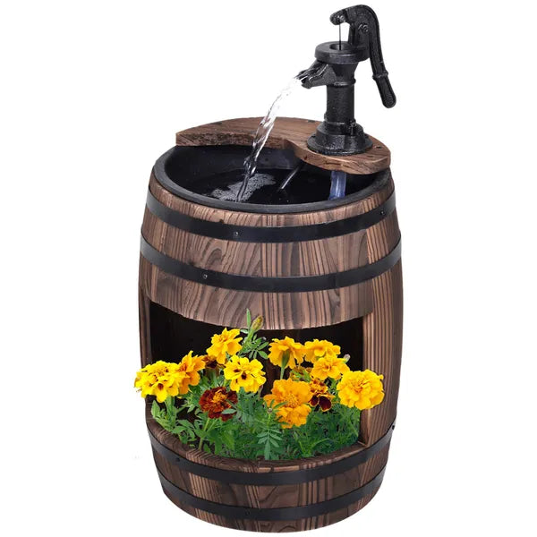 2-Tier Wooden Water Pump Fountain with Flower Box Base Durable Design for Garden Decor - product image 1