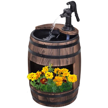 2-Tier Wooden Water Pump Fountain with Flower Box Base Durable Design for Garden Decor - product image 1