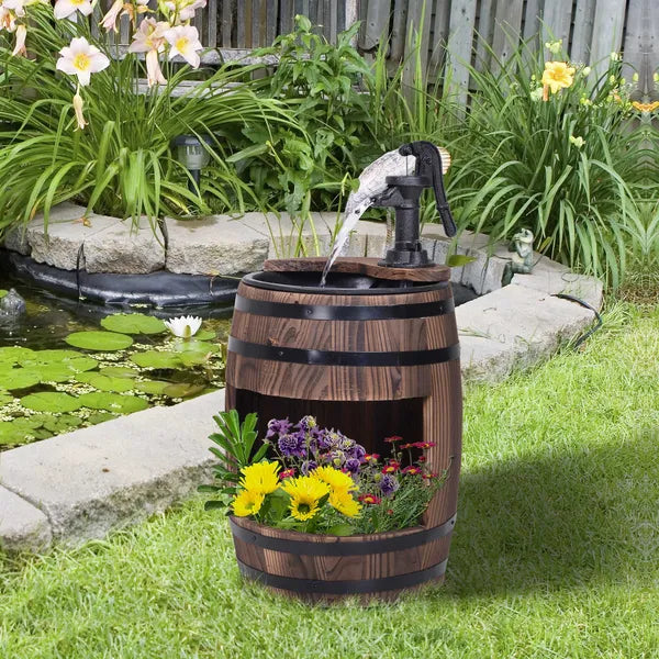 2-Tier Wooden Water Pump Fountain with Flower Box Base Durable Design for Garden Decor - product image 10