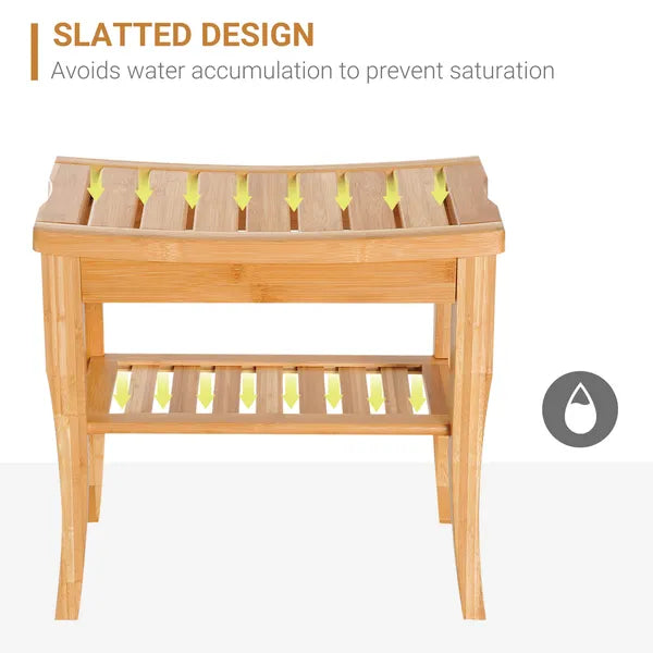 HOMCOM 20 Bamboo Shower Bench 2-Tier Wooden Spa Stool Seat Organizer for Bathroom Bedroom Garden Decor - product image 6