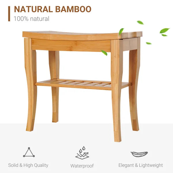 HOMCOM 20 Bamboo Shower Bench 2-Tier Wooden Spa Stool Seat Organizer for Bathroom Bedroom Garden Decor - product image 5