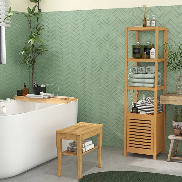 HOMCOM 20 Bamboo Shower Bench 2-Tier Wooden Spa Stool Seat Organizer for Bathroom Bedroom Garden Decor - product image 11