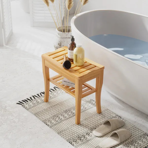 HOMCOM 20 Bamboo Shower Bench 2-Tier Wooden Spa Stool Seat Organizer for Bathroom Bedroom Garden Decor - product image 12