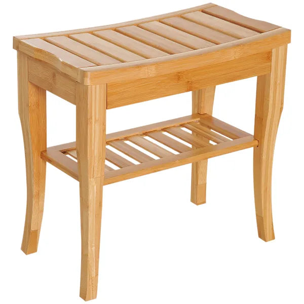 HOMCOM 20 Bamboo Shower Bench 2-Tier Wooden Spa Stool Seat Organizer for Bathroom Bedroom Garden Decor - product image 1