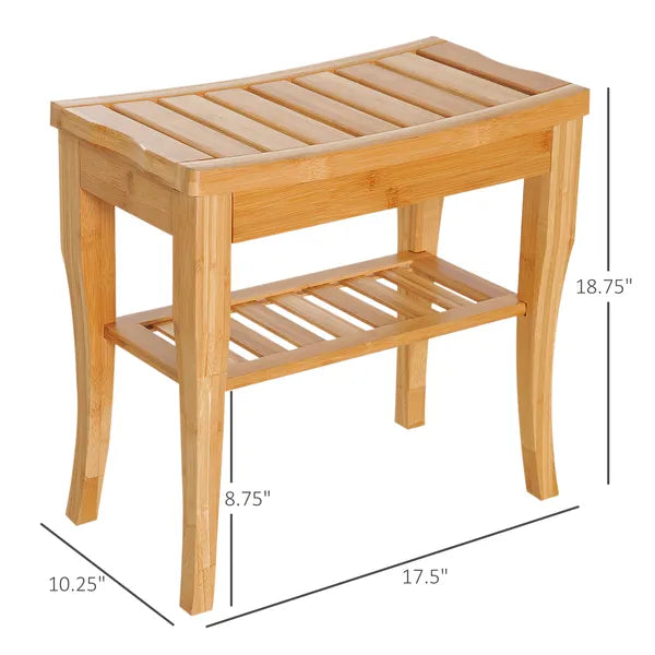 HOMCOM 20 Bamboo Shower Bench 2-Tier Wooden Spa Stool Seat Organizer for Bathroom Bedroom Garden Decor - product image 3