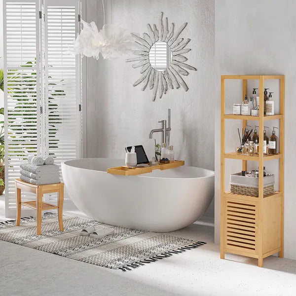 HOMCOM 20 Bamboo Shower Bench 2-Tier Wooden Spa Stool Seat Organizer for Bathroom Bedroom Garden Decor - product image 4