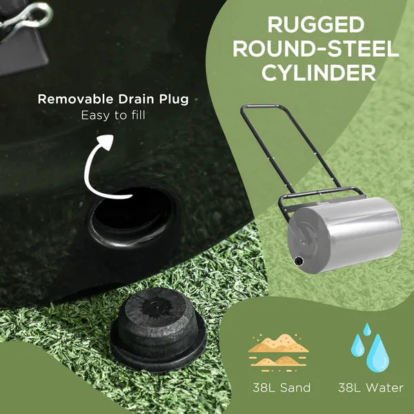 20-Inch Push/Tow Behind Lawn Roller Filled with 10 Gal Water or Sand for Flattening Sod in the Garden, Black - product image 4