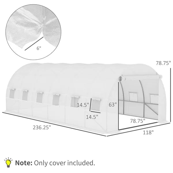 Outsunny 20' x 10' x 7' Greenhouse Replacement Walk-in PE Hot House Cover with 12 Windows Roll-Up and Zipper Door, White - product image 3