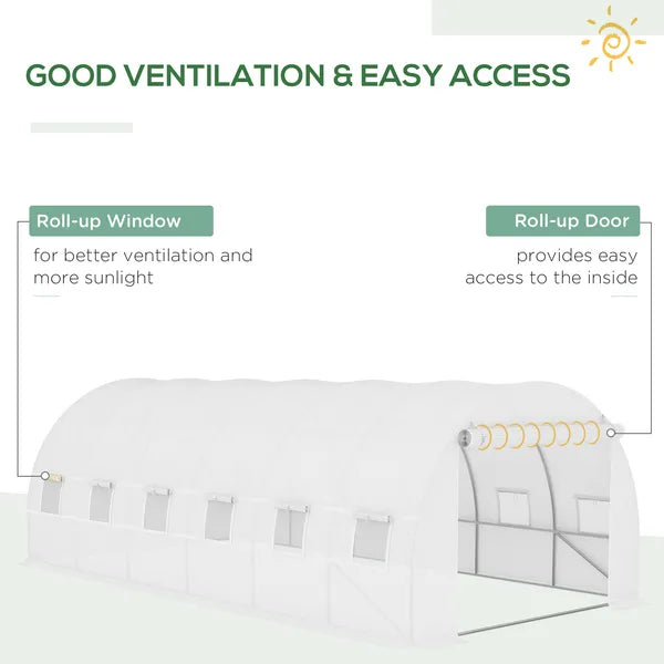 Outsunny 20' x 10' x 7' Greenhouse Replacement Walk-in PE Hot House Cover with 12 Windows Roll-Up and Zipper Door, White - product image 4