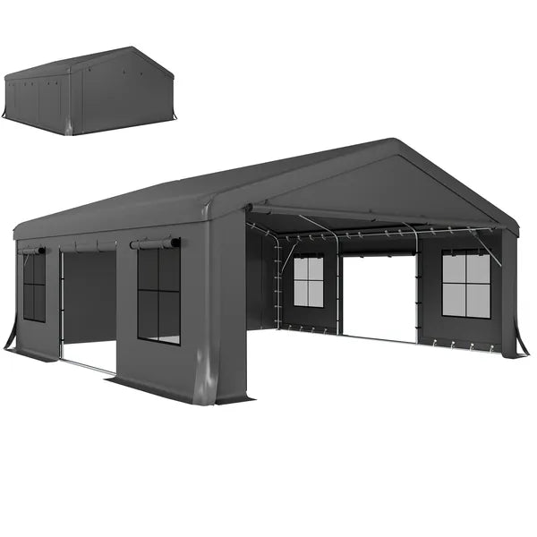 Outsunny 20' x 20' Heavy-Duty Carport, Portable Garage Car Canopy Tent Shelter with 3 Roll-up Doors, 4 Windows, Dark Gray - product image 11
