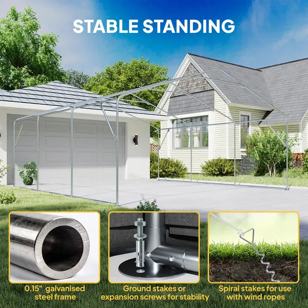 Outsunny 20' x 20' Heavy-Duty Carport, Portable Garage Car Canopy Tent Shelter with 3 Roll-up Doors, 4 Windows, Dark Gray - product image 7