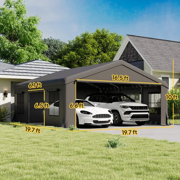 Outsunny 20' x 20' Heavy-Duty Carport, Portable Garage Car Canopy Tent Shelter with 3 Roll-up Doors, 4 Windows, Dark Gray - product image 3