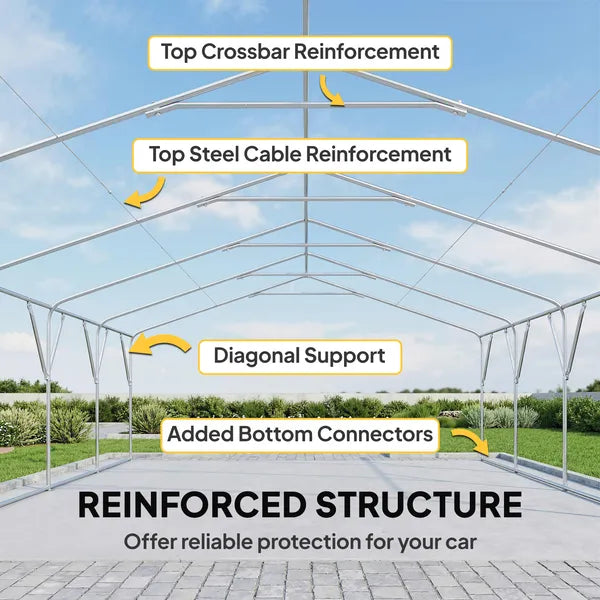 Outsunny 20' x 20' Heavy-Duty Carport, Portable Garage Car Canopy Tent Shelter with 3 Roll-up Doors, 4 Windows, Dark Gray - product image 8