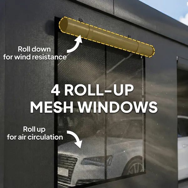 Outsunny 20' x 20' Heavy-Duty Carport, Portable Garage Car Canopy Tent Shelter with 3 Roll-up Doors, 4 Windows, Dark Gray - product image 5