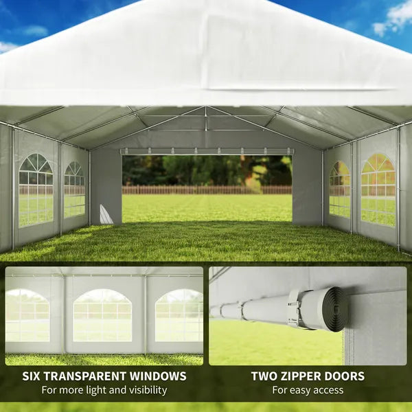Outsunny 20' x 20' Heavy-duty Large Wedding Tent, Outdoor Carport Garage Party Tent, Patio Gazebo Canopy with Sidewall, White - product image 6