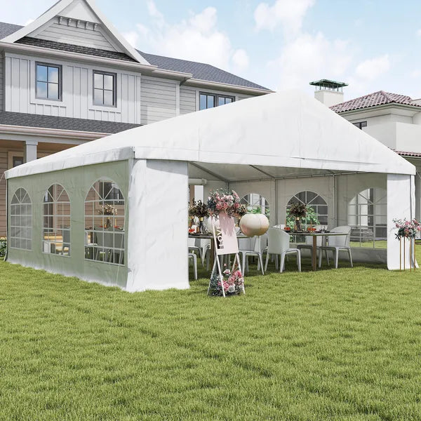 Outsunny 20' x 20' Heavy-duty Large Wedding Tent, Outdoor Carport Garage Party Tent, Patio Gazebo Canopy with Sidewall, White - product image 8