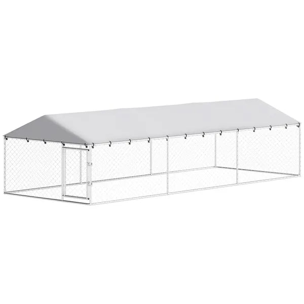 PawHut 20' x 7.5' x 5' Dog Kennel Outdoor for Large Dogs with Waterproof Roof, Silver - product image 1