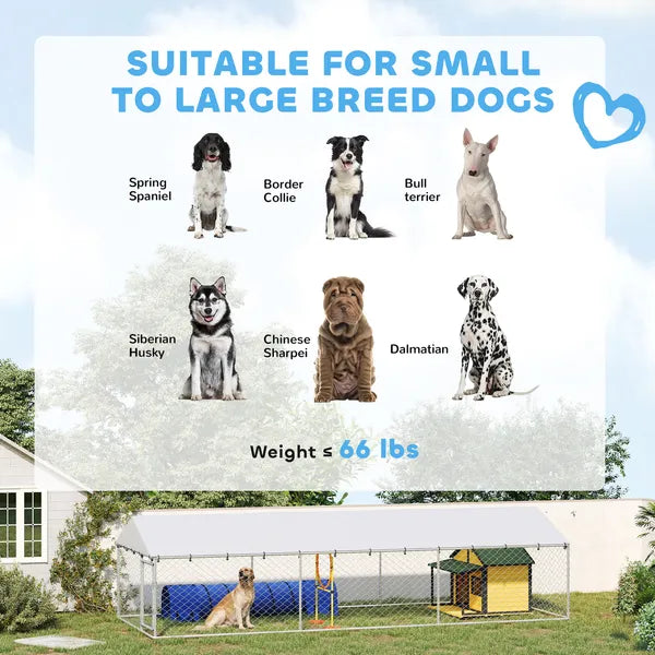PawHut 20' x 7.5' x 5' Dog Kennel Outdoor for Large Dogs with Waterproof Roof, Silver - product image 4