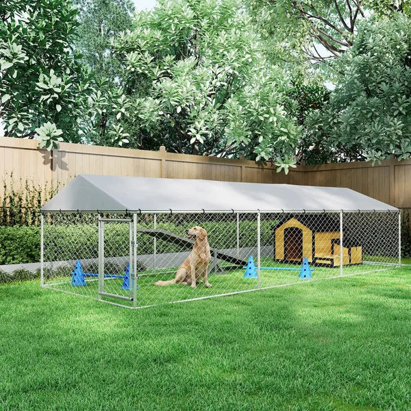 PawHut 20' x 7.5' x 5' Dog Kennel Outdoor for Large Dogs with Waterproof Roof, Silver - product image 10