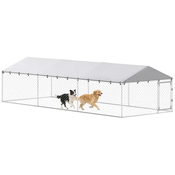 PawHut 20' x 7.5' x 5' Dog Kennel Outdoor for Large Dogs with Waterproof Roof, Silver - product image 11