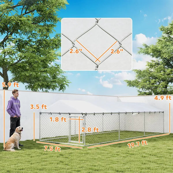 PawHut 20' x 7.5' x 5' Dog Kennel Outdoor for Large Dogs with Waterproof Roof, Silver - product image 3