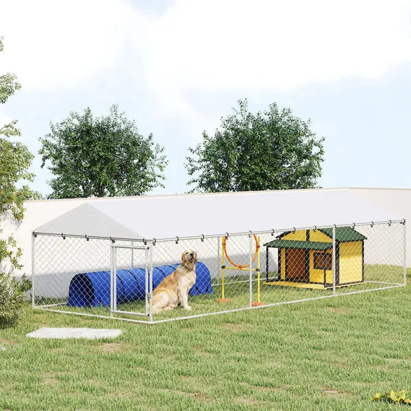PawHut 20' x 7.5' x 5' Dog Kennel Outdoor for Large Dogs with Waterproof Roof, Silver - product image 2