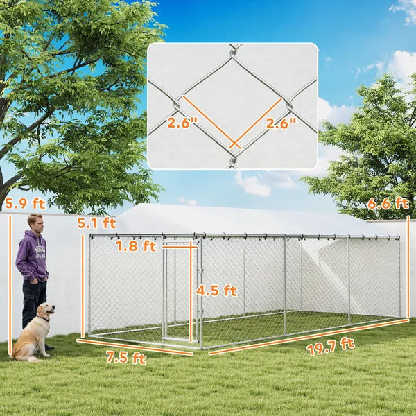 PawHut 20 ft x 7.5 ft x 6.5 ft Dog Kennel Outdoor for Small Medium Large Dogs with Waterproof Roof, Silver - product image 3