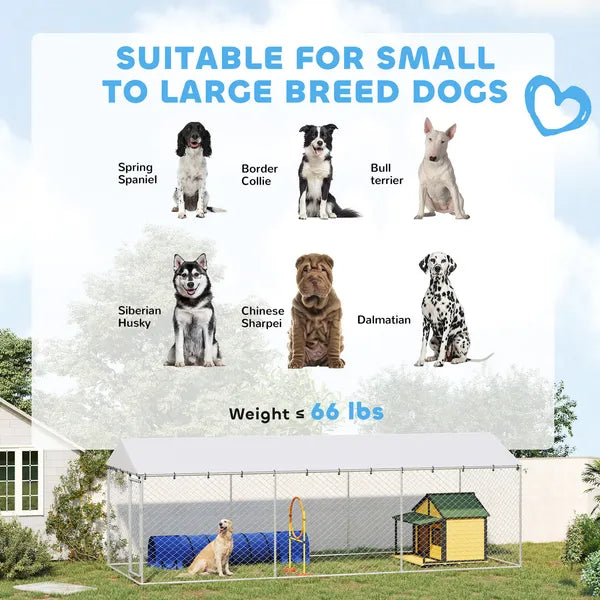 PawHut 20 ft x 7.5 ft x 6.5 ft Dog Kennel Outdoor for Small Medium Large Dogs with Waterproof Roof, Silver - product image 4