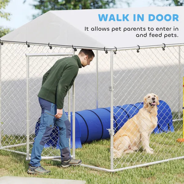 PawHut 20 ft x 7.5 ft x 6.5 ft Dog Kennel Outdoor for Small Medium Large Dogs with Waterproof Roof, Silver - product image 8